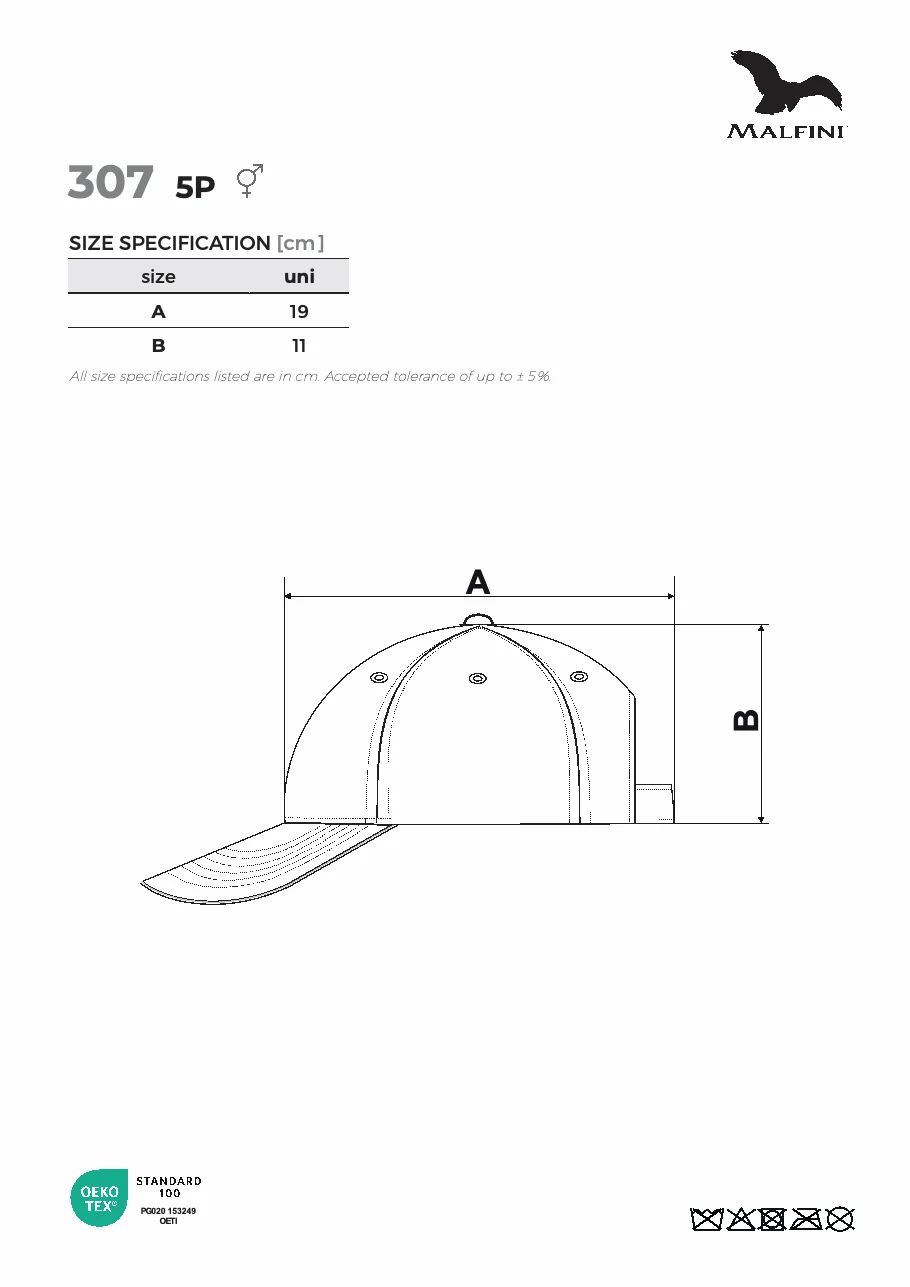 5P 307 – gyártói mérettáblázat és mérési ábra. Nagyításhoz nyisd meg a PDF-et.