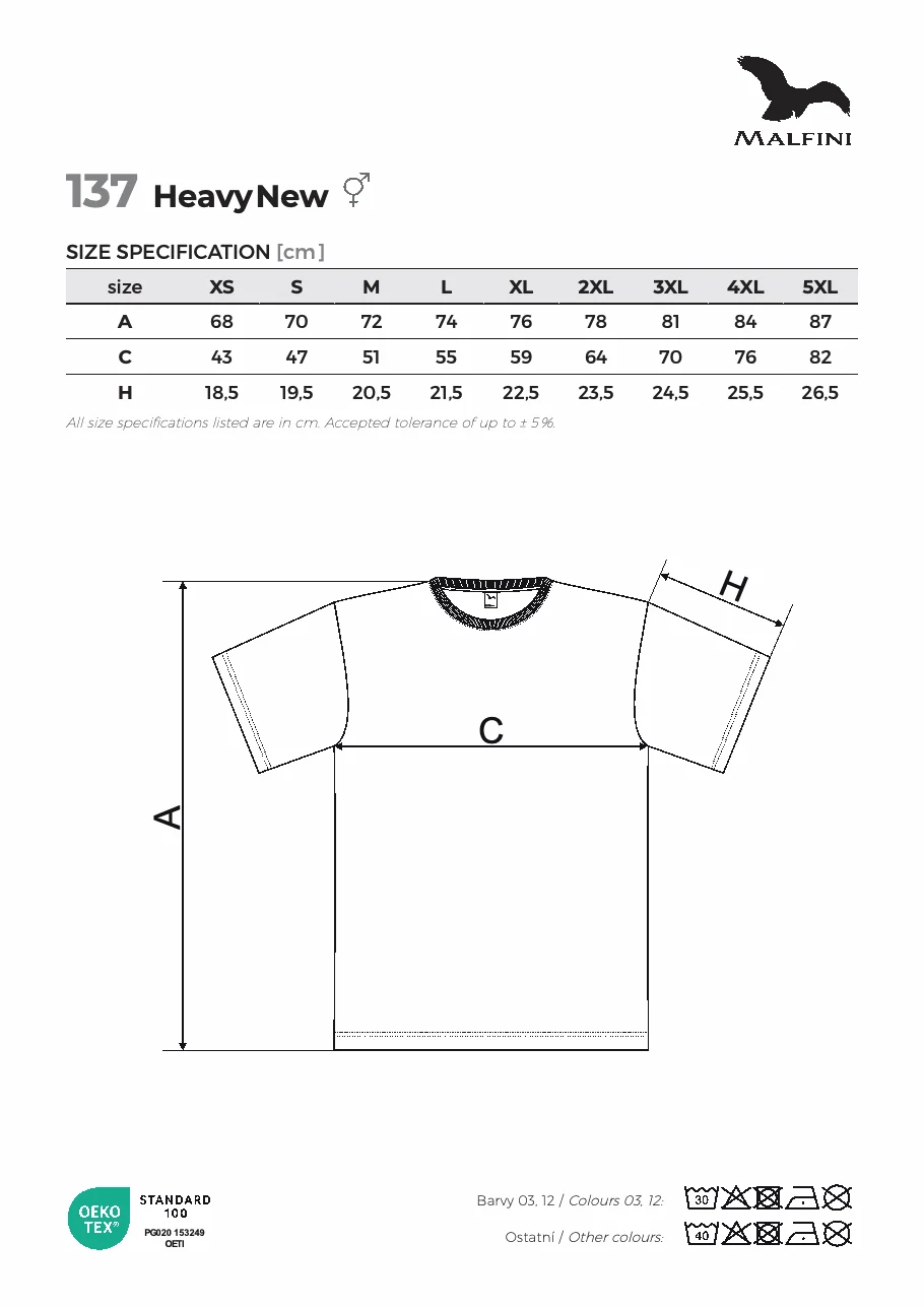 Heavy New 137 – gyártói mérettáblázat és mérési ábra. Nagyításhoz nyisd meg a PDF-et.